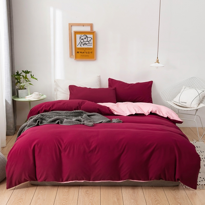 91家纺网 家纺一手货源 找家纺 蓝淋家纺 2022新款活性磨毛单品被套 酒红玉