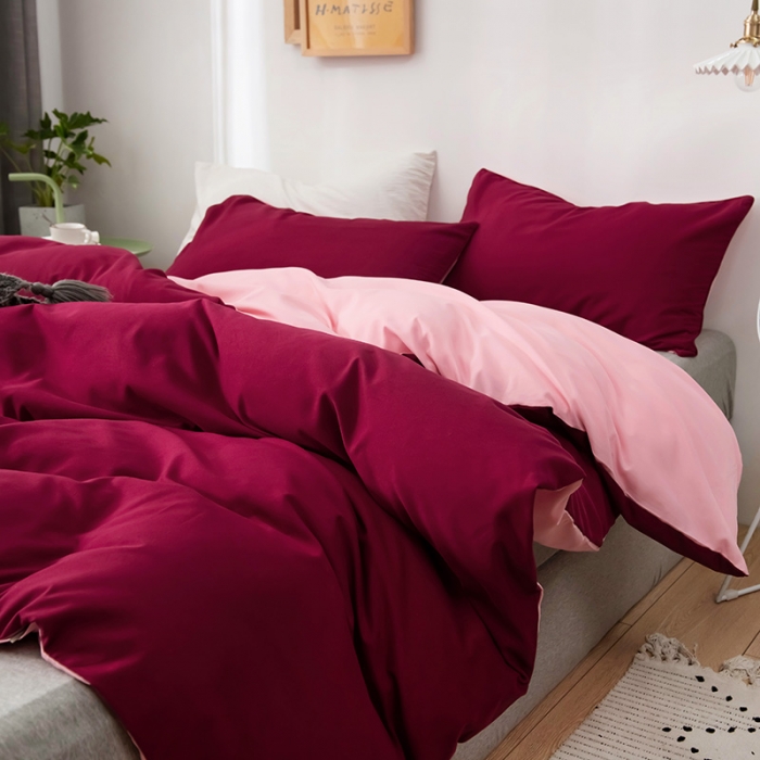 91家纺网 家纺一手货源 找家纺 蓝淋家纺 2022新款活性磨毛单品被套 酒红玉