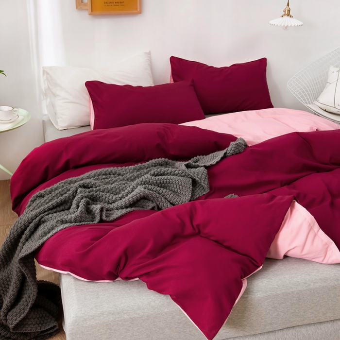 91家纺网 家纺一手货源 找家纺 蓝淋家纺 2022新款活性磨毛单品被套 酒红玉