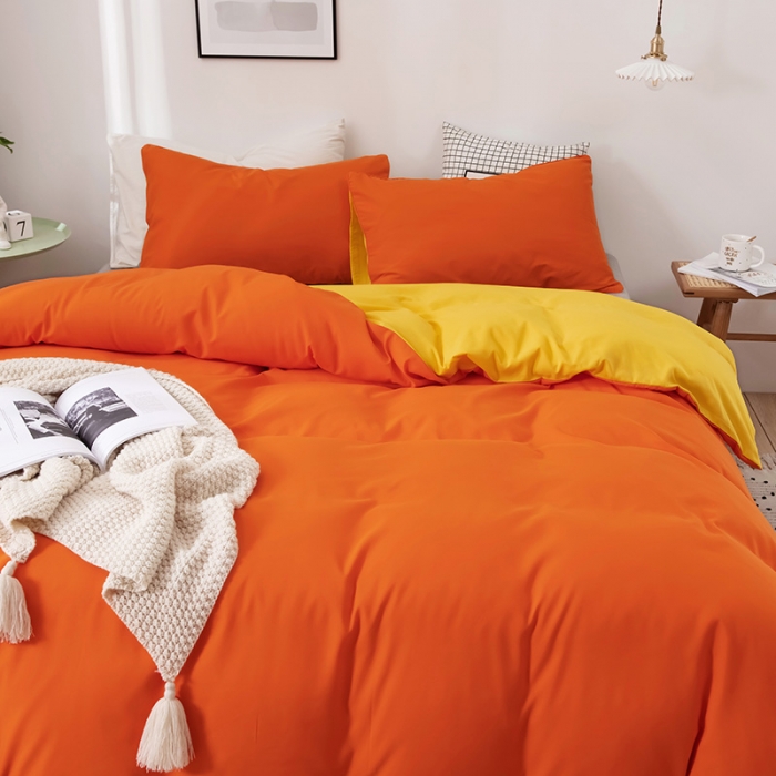 91家纺网 家纺一手货源 找家纺 蓝淋家纺 2022新款活性磨毛单品被套 橘黄+杏黄