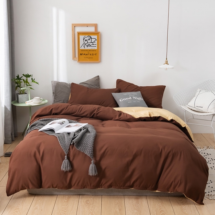 91家纺网 家纺一手货源 找家纺 蓝淋家纺 2022新款活性磨毛单品被套 咖啡+浅驼