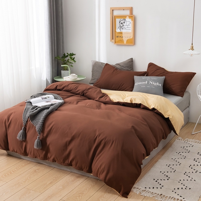 91家纺网 家纺一手货源 找家纺 蓝淋家纺 2022新款活性磨毛单品被套 咖啡+浅驼