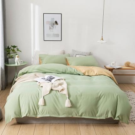 蓝淋家纺 2022新款活性磨毛单品被套 浅绿+浅驼
