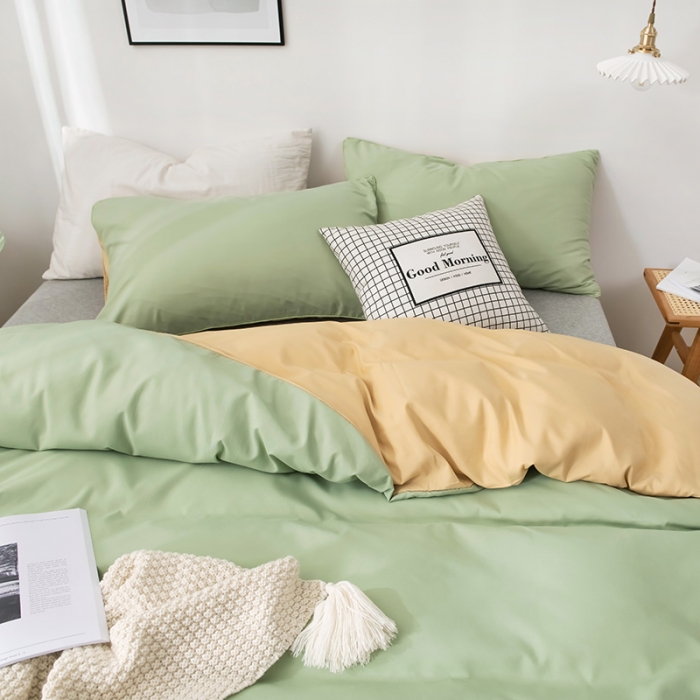 91家纺网 家纺一手货源 找家纺 蓝淋家纺 2022新款活性磨毛单品被套 浅绿+浅驼