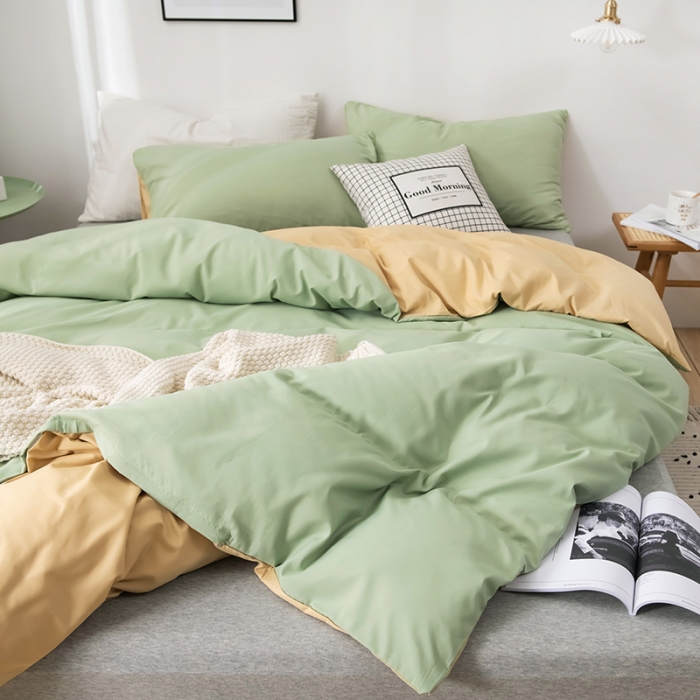 91家纺网 家纺一手货源 找家纺 蓝淋家纺 2022新款活性磨毛单品被套 浅绿+浅驼