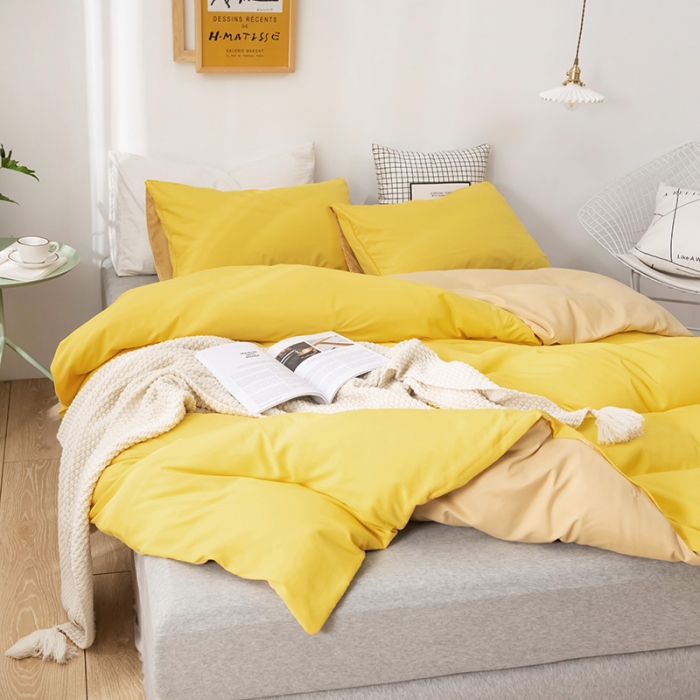 91家纺网 家纺一手货源 找家纺 蓝淋家纺 2022新款活性磨毛单品被套 杏黄+浅驼