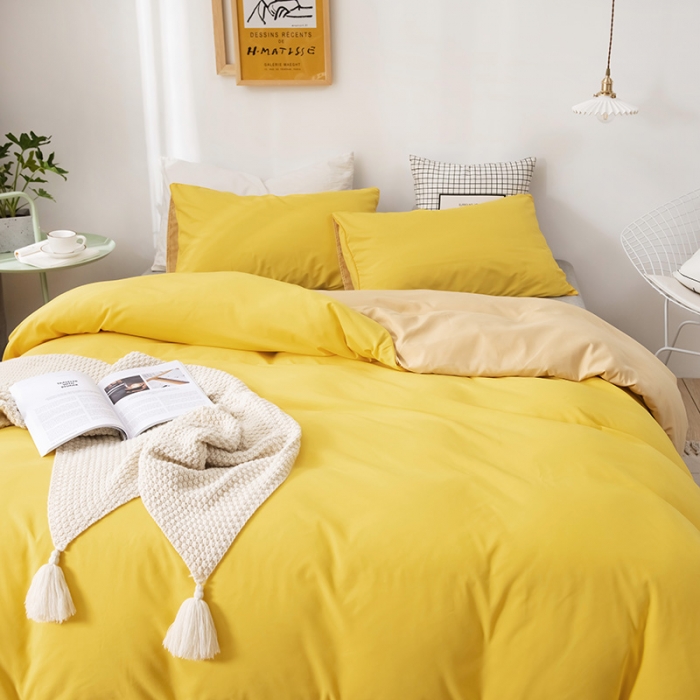 91家纺网 家纺一手货源 找家纺 蓝淋家纺 2022新款活性磨毛单品被套 杏黄+浅驼