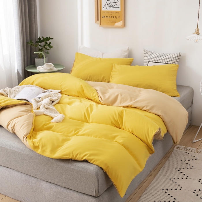 91家纺网 家纺一手货源 找家纺 蓝淋家纺 2022新款活性磨毛单品被套 杏黄+浅驼