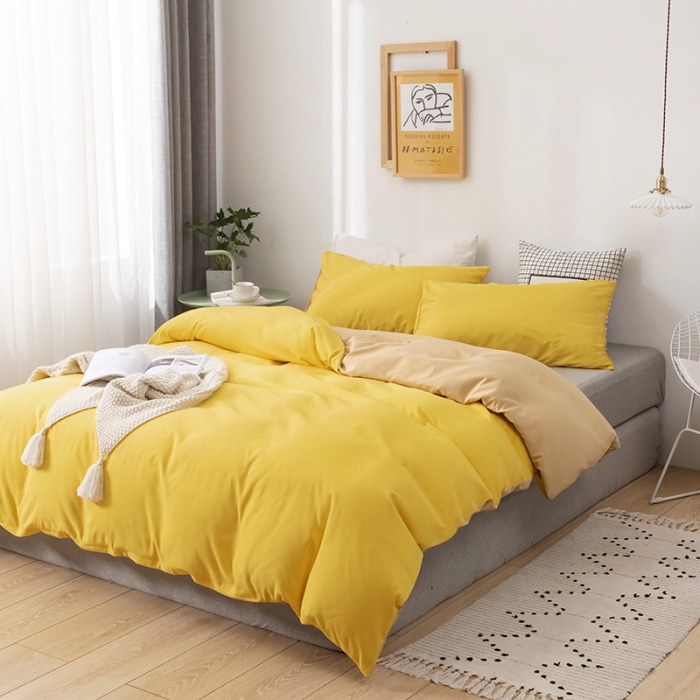 91家纺网 家纺一手货源 找家纺 蓝淋家纺 2022新款活性磨毛单品被套 杏黄+浅驼