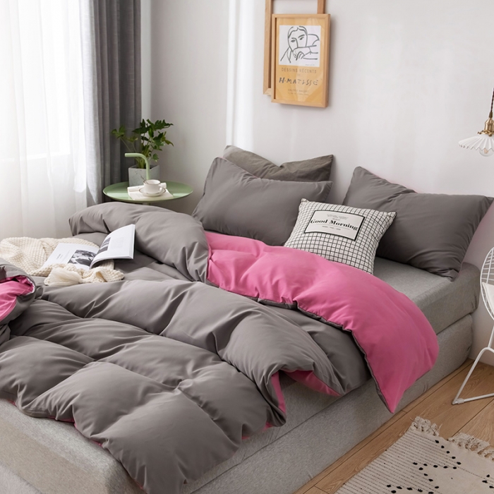 91家纺网 家纺一手货源 找家纺 蓝淋家纺 2022新款活性磨毛单品被套 胭脂灰