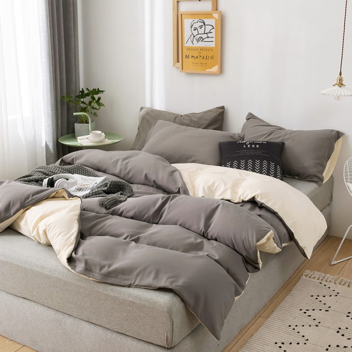 91家纺网 家纺一手货源 找家纺 蓝淋家纺 2022新款活性磨毛单品被套 银灰米