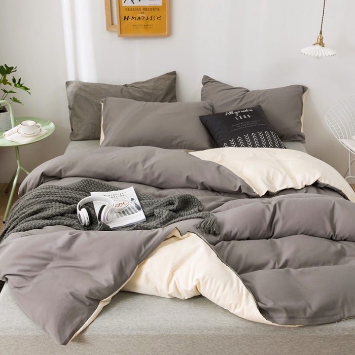 91家纺网 家纺一手货源 找家纺 蓝淋家纺 2022新款活性磨毛单品被套 银灰米