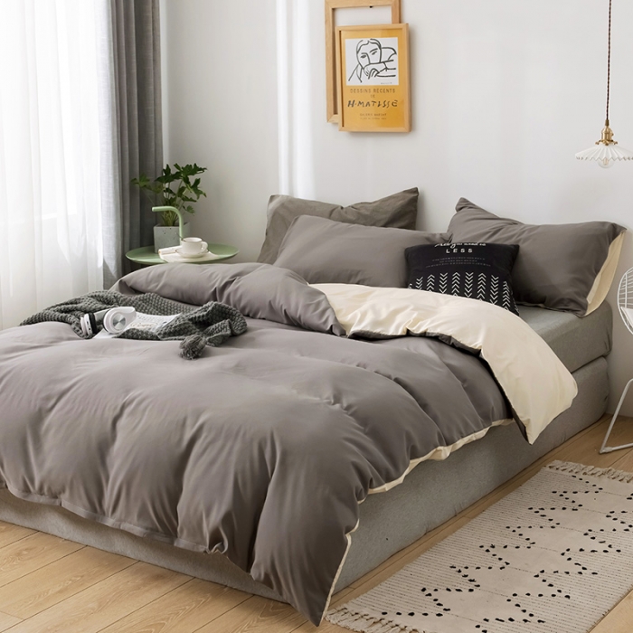 91家纺网 家纺一手货源 找家纺 蓝淋家纺 2022新款活性磨毛单品被套 银灰米