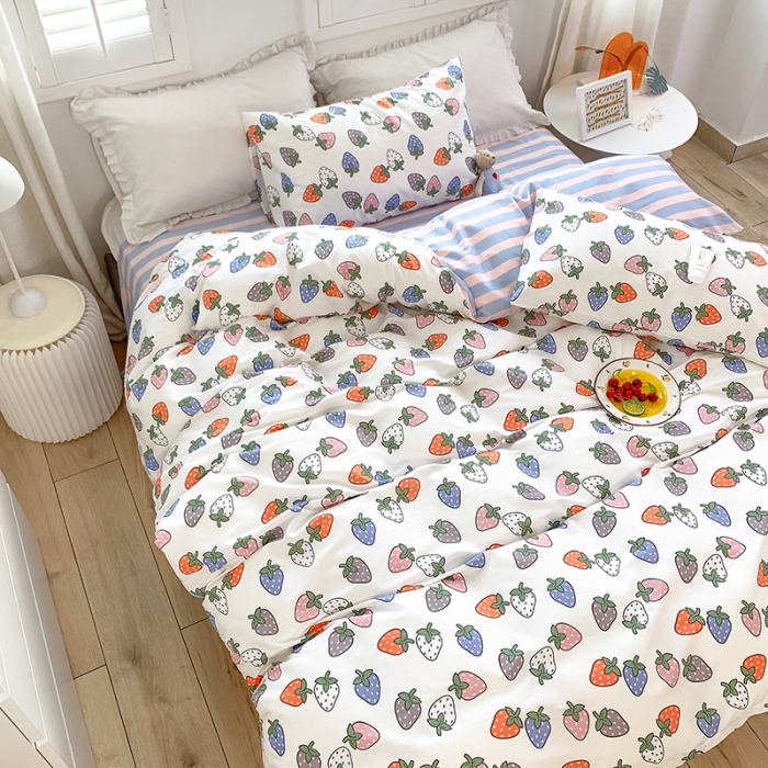 91家纺网 家纺一手货源 找家纺 怡家居 2022春季新款全棉四件套 彩色莓莓