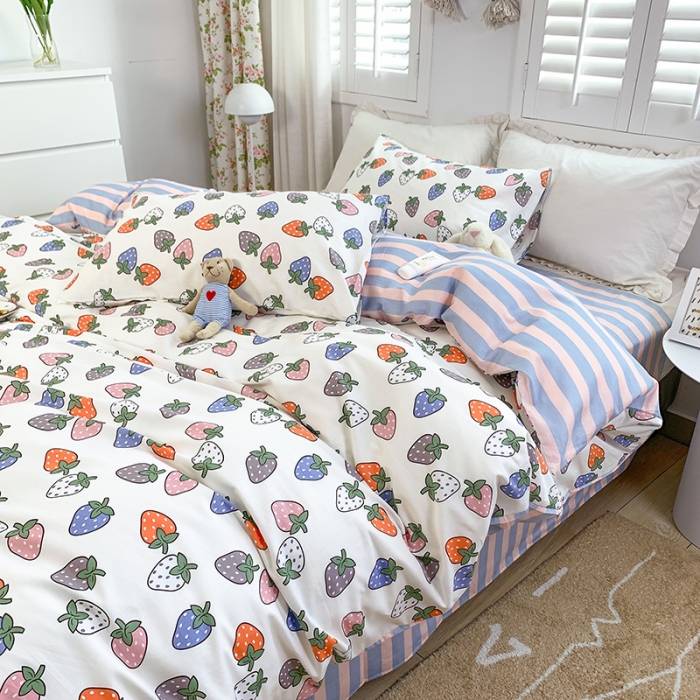 91家纺网 家纺一手货源 找家纺 怡家居 2022春季新款全棉四件套 彩色莓莓