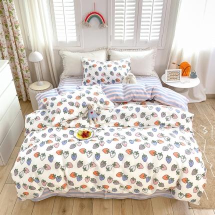 怡家居 2022春季新款全棉四件套 彩色莓莓