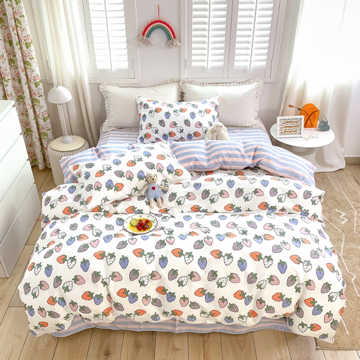 91家纺网 家纺一手货源 找家纺 怡家居 2022春季新款全棉四件套 彩色莓莓