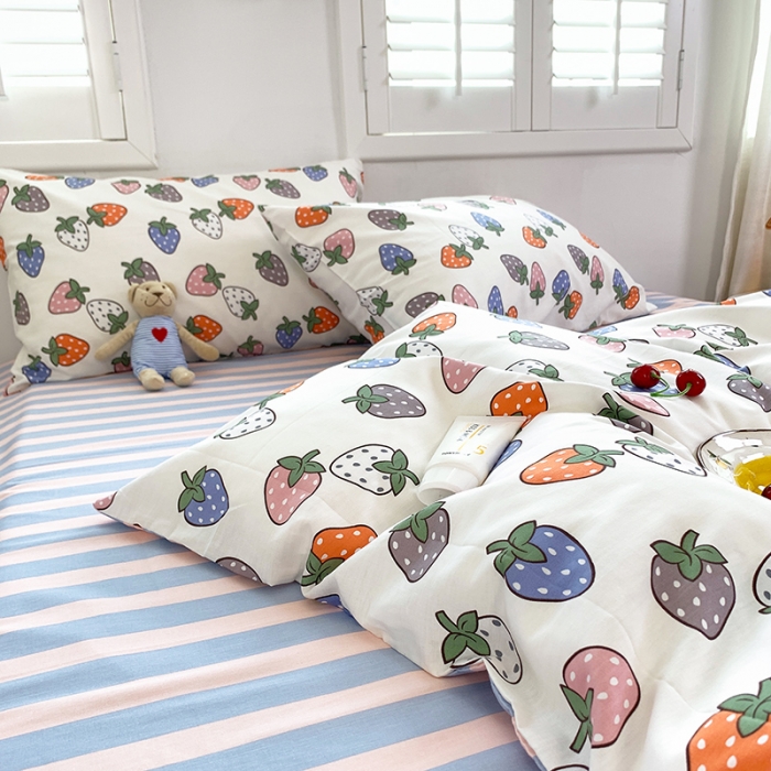 91家纺网 家纺一手货源 找家纺 怡家居 2022春季新款全棉四件套 彩色莓莓