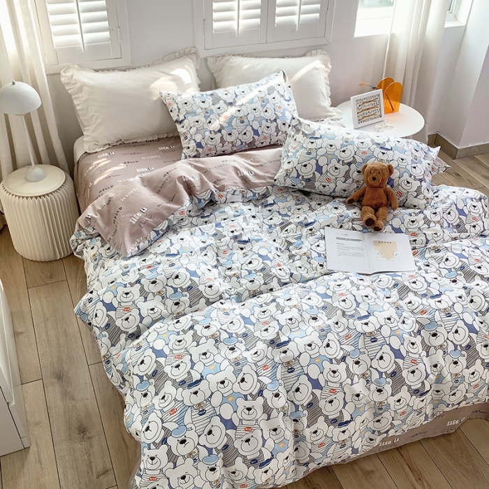 91家纺网 家纺一手货源 找家纺 怡家居 2022春季新款全棉四件套 呆萌熊