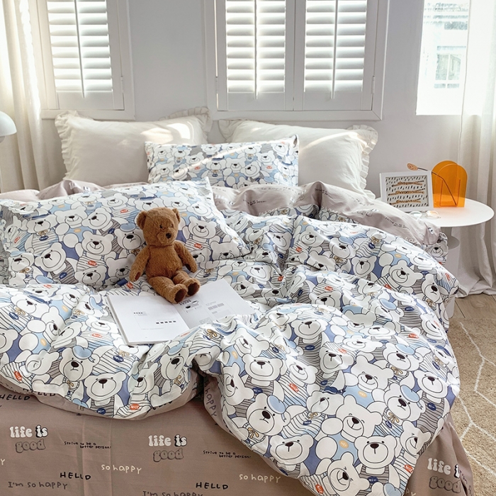 91家纺网 家纺一手货源 找家纺 怡家居 2022春季新款全棉四件套 呆萌熊