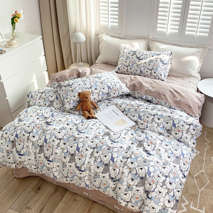 91家纺网 家纺一手货源 找家纺 怡家居 2022春季新款全棉四件套 呆萌熊