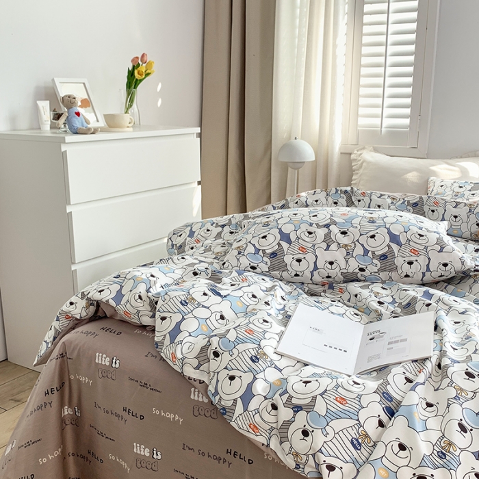 91家纺网 家纺一手货源 找家纺 怡家居 2022春季新款全棉四件套 呆萌熊