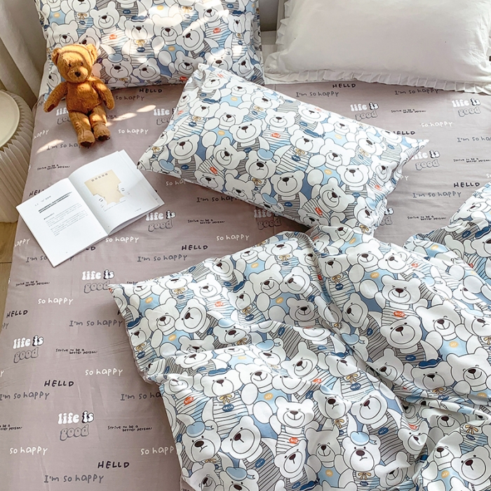 91家纺网 家纺一手货源 找家纺 怡家居 2022春季新款全棉四件套 呆萌熊