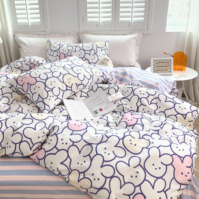 91家纺网 家纺一手货源 找家纺 怡家居 2022春季新款全棉四件套 七彩兔