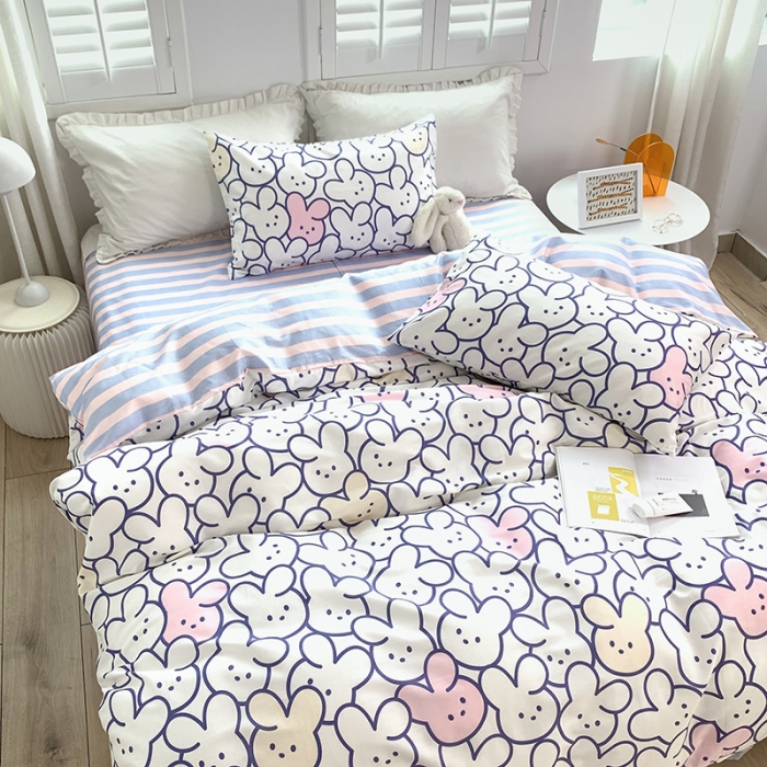 91家纺网 家纺一手货源 找家纺 怡家居 2022春季新款全棉四件套 七彩兔