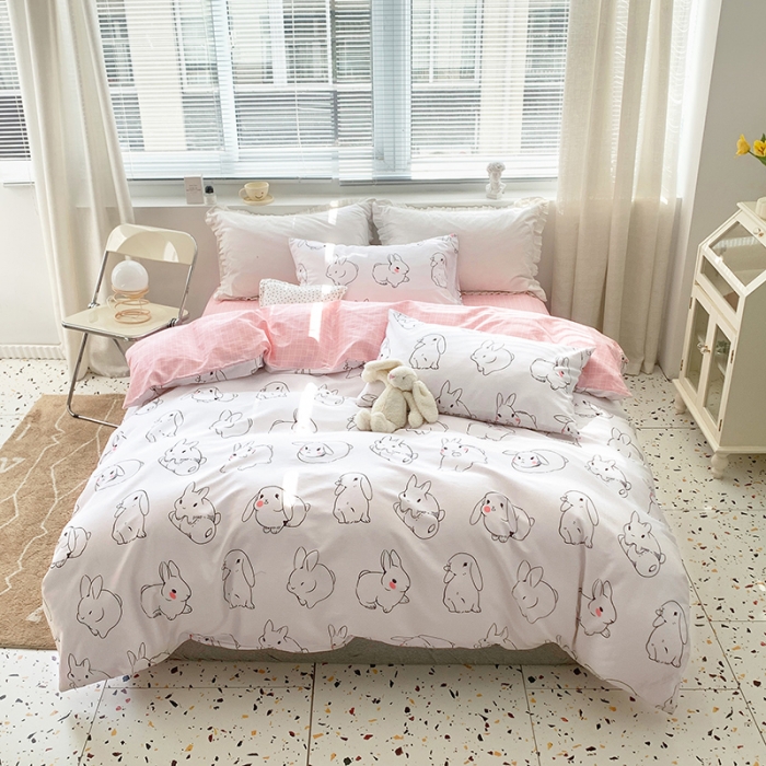 91家纺网 家纺一手货源 找家纺 怡家居 2022春季新款全棉四件套 大白兔