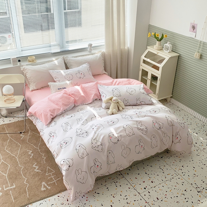 91家纺网 家纺一手货源 找家纺 怡家居 2022春季新款全棉四件套 大白兔