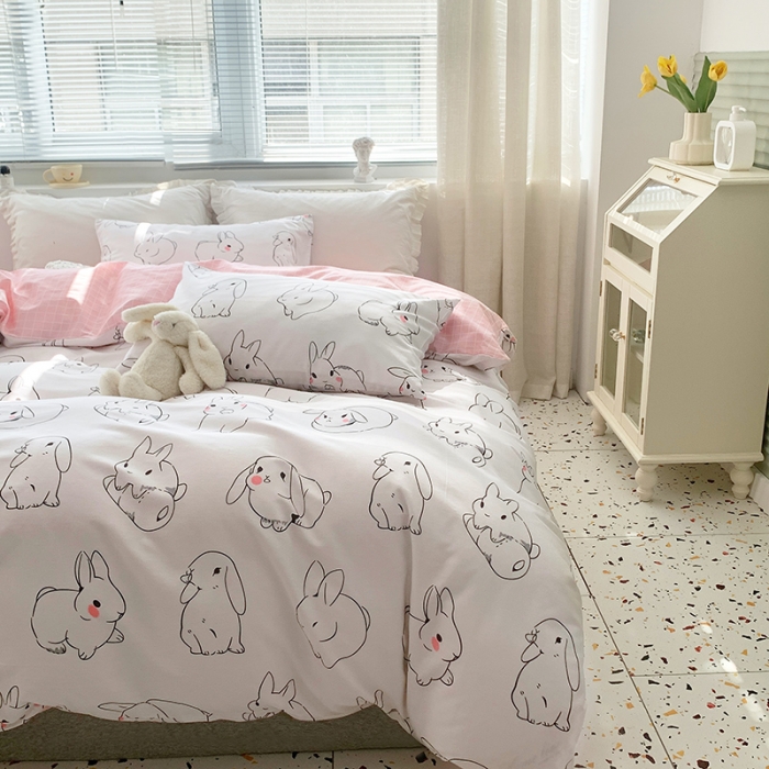 91家纺网 家纺一手货源 找家纺 怡家居 2022春季新款全棉四件套 大白兔