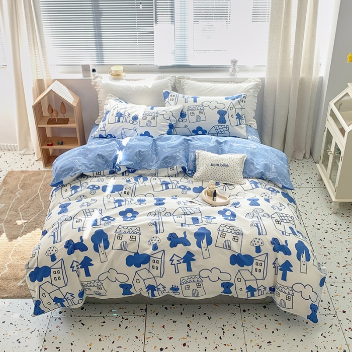 91家纺网 家纺一手货源 找家纺 怡家居 2022春季新款全棉四件套 涂鸦