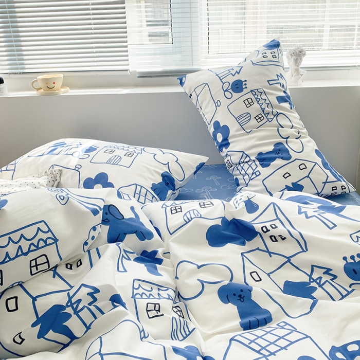 91家纺网 家纺一手货源 找家纺 怡家居 2022春季新款全棉四件套 涂鸦