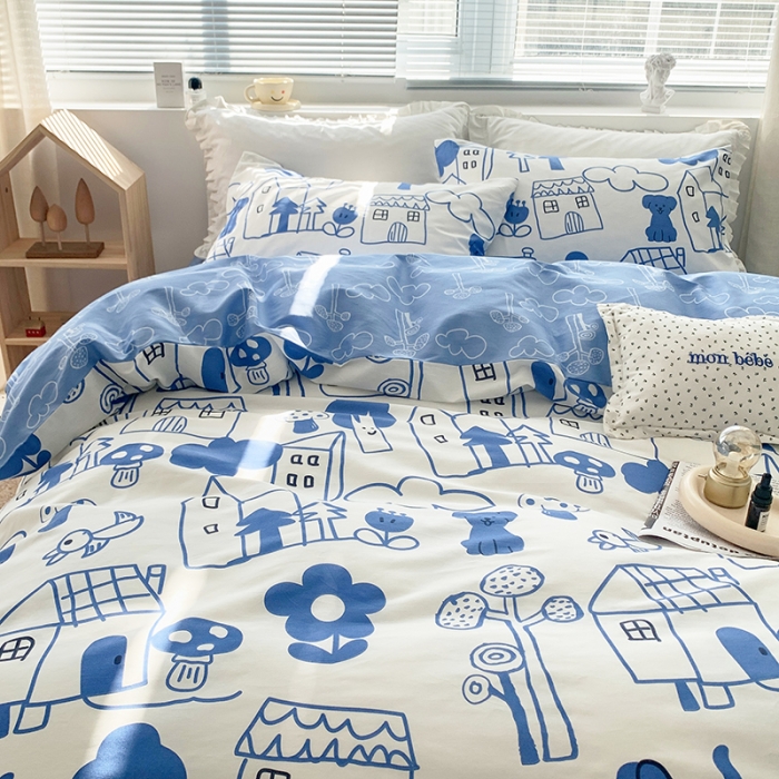 91家纺网 家纺一手货源 找家纺 怡家居 2022春季新款全棉四件套 涂鸦