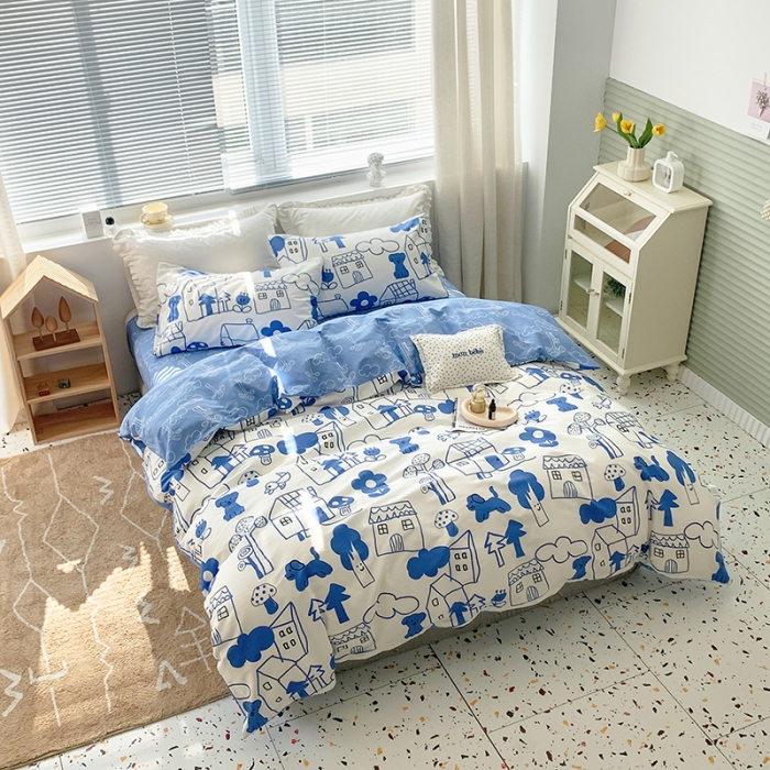 91家纺网 家纺一手货源 找家纺 怡家居 2022春季新款全棉四件套 涂鸦