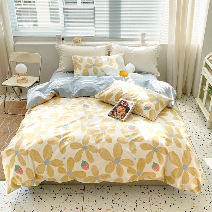 91家纺网 家纺一手货源 找家纺 怡家居 2022春季新款全棉四件套 太阳花