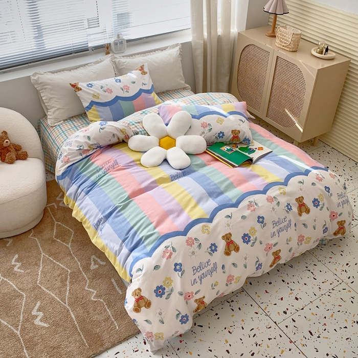 91家纺网 家纺一手货源 找家纺 怡家居 2022春季新款全棉四件套 彩虹冰激凌