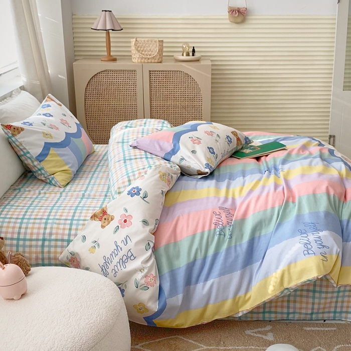 91家纺网 家纺一手货源 找家纺 怡家居 2022春季新款全棉四件套 彩虹冰激凌