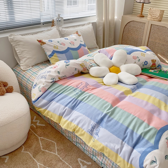 91家纺网 家纺一手货源 找家纺 怡家居 2022春季新款全棉四件套 彩虹冰激凌