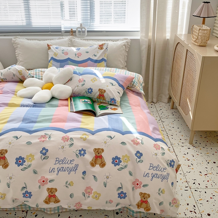 91家纺网 家纺一手货源 找家纺 怡家居 2022春季新款全棉四件套 彩虹冰激凌