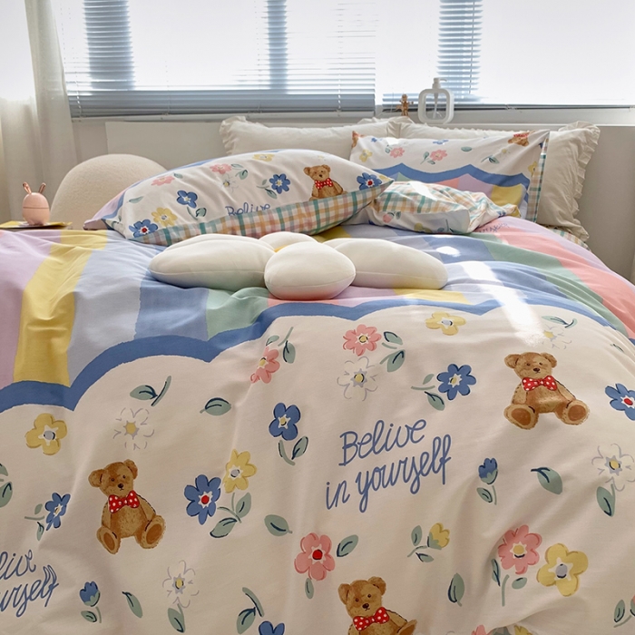 91家纺网 家纺一手货源 找家纺 怡家居 2022春季新款全棉四件套 彩虹冰激凌