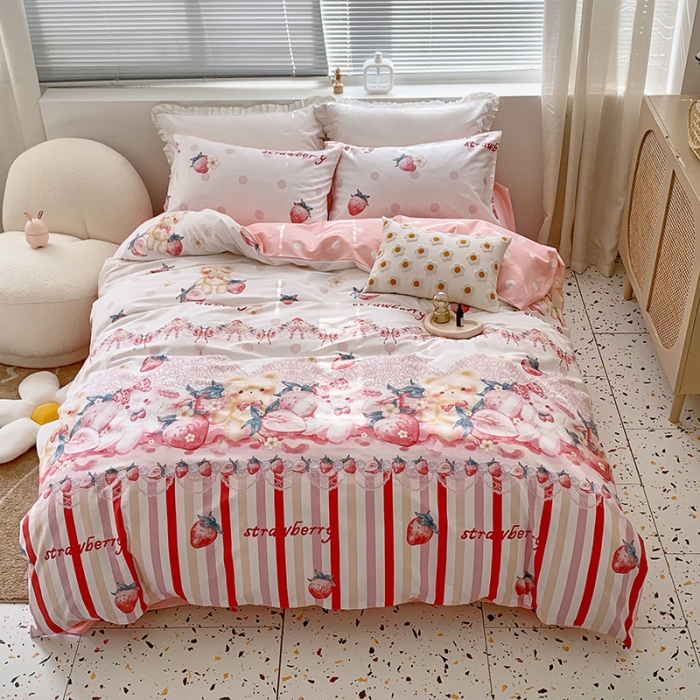 91家纺网 家纺一手货源 找家纺 怡家居 2022春季新款全棉四件套 草莓派