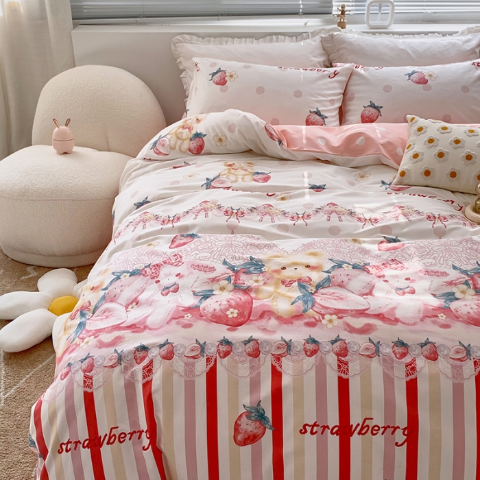91家纺网 家纺一手货源 找家纺 怡家居 2022春季新款全棉四件套 草莓派