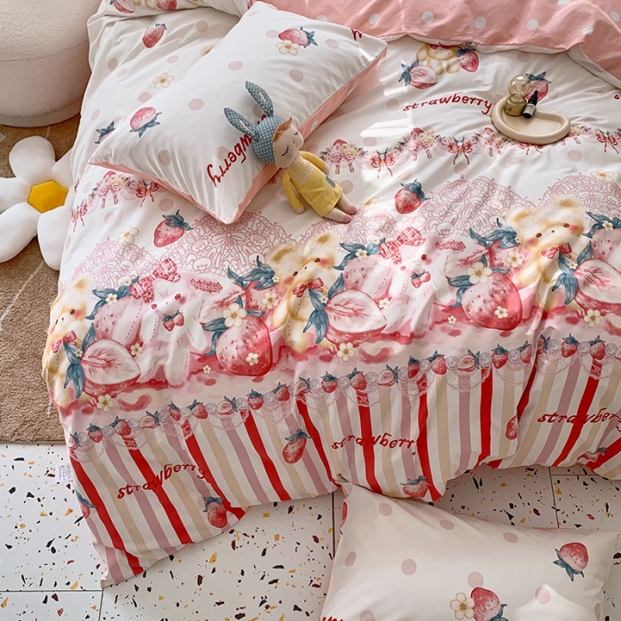 91家纺网 家纺一手货源 找家纺 怡家居 2022春季新款全棉四件套 草莓派