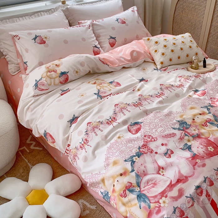 91家纺网 家纺一手货源 找家纺 怡家居 2022春季新款全棉四件套 草莓派