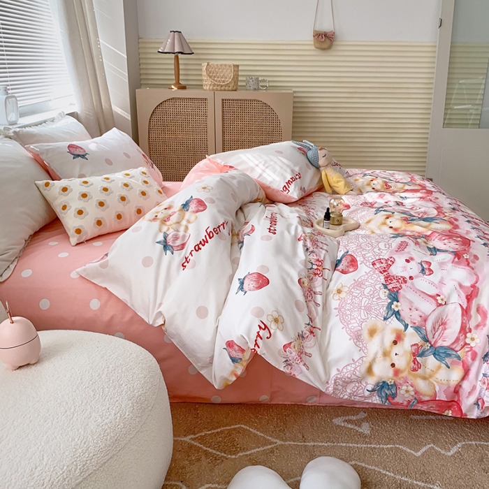 91家纺网 家纺一手货源 找家纺 怡家居 2022春季新款全棉四件套 草莓派