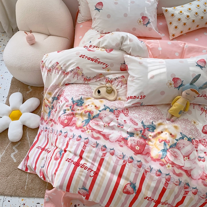 91家纺网 家纺一手货源 找家纺 怡家居 2022春季新款全棉四件套 草莓派