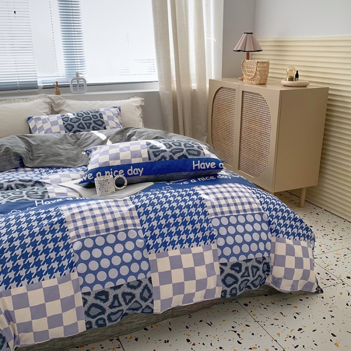 91家纺网 家纺一手货源 找家纺 怡家居 2022春季新款全棉四件套 蓝田