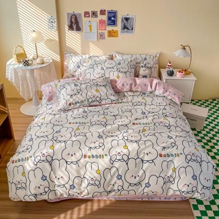 91家纺网 家纺一手货源 找家纺 西引力2022款卡通全棉纯棉四件套小清新萌萌兔派对